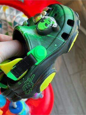 CROCS Kids Green and Black Clog with Neon Yellow Accents